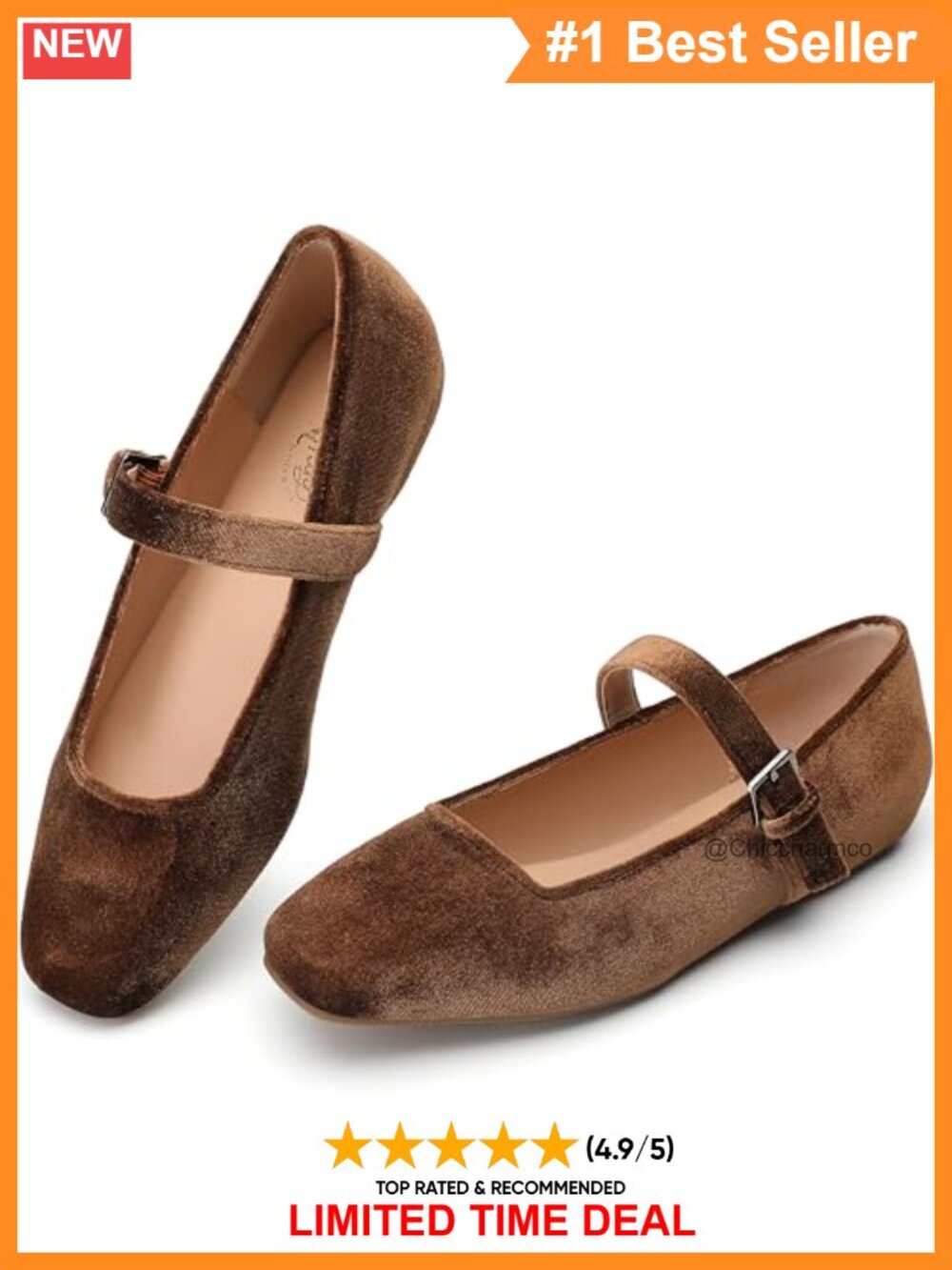 Velvet Mary Jane Ballet Flats Memory Foam Cushioned Buckle Shoes